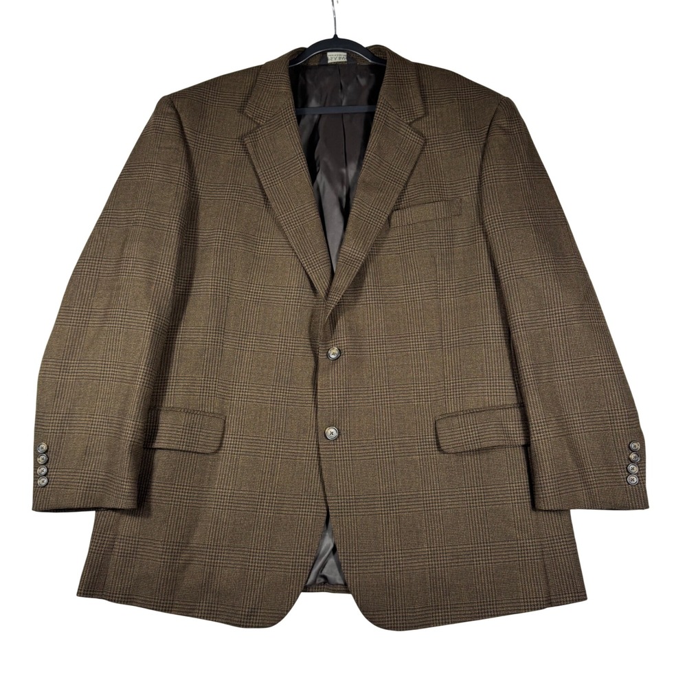 Jos A Bank Mens 48R Brown Glen Plaid 100% Wool 2 Button Blazer Sport Coat